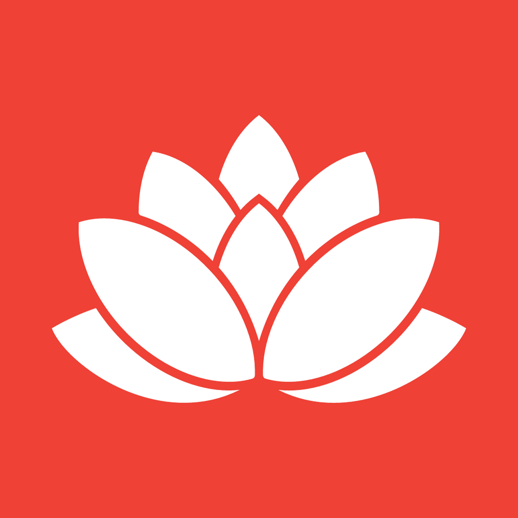 A white lotus, the symbol for Grand River Hospital and Foundation, on a red background, the colour for Patient Experience.