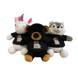 Image of Stuffed Animals wearing Grand River Hospital Foundation Care Never Stops t-shirts