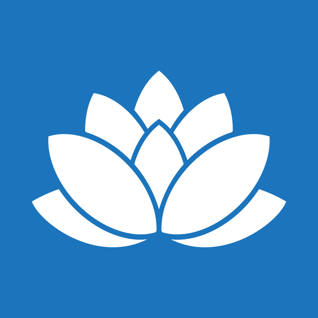A white lotus, the symbol for Grand River Hospital and Foundation, on a dark blue background, the colour for Grand River Kids.