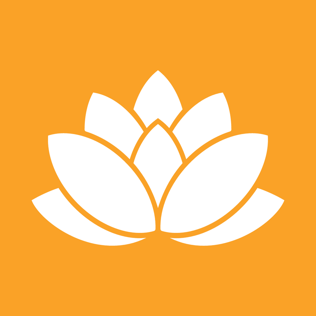 A white lotus, the symbol for Grand River Hospital and Foundation, on an orange background, the colour for Continuum of Care.
